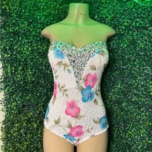 Floral Rhinestone One Piece